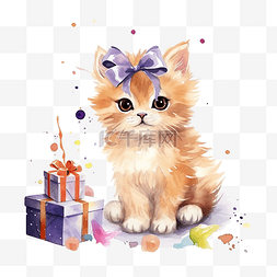 逗貓图片_生日快乐猫有趣的猫猫插画水彩