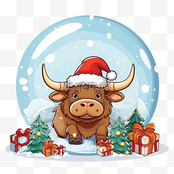 玻璃球里的图片_圣诞雪球里放着一堆礼物的公牛