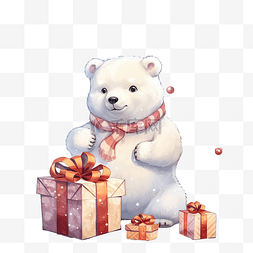 圣诞快乐和北极熊，配有礼品盒和