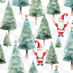 冬装饰图片_水彩无缝圣诞图案与侏儒冷杉树拐