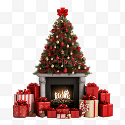 房间挂壁挂衣架矢量图图片_烟囱和装饰有礼物的圣诞树的图像