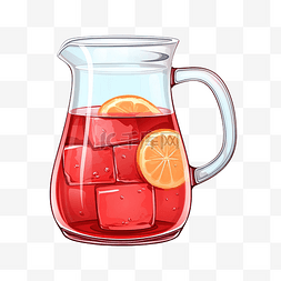 水罐与红色饮料插画