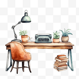 办公室现代风格图片_水彩书桌家具剪贴画