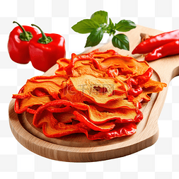 木制厨房板上的干红辣椒片卡皮亚
