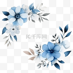 花手绘水彩框图片_水彩叶子和花框蓝色叶子剪贴画
