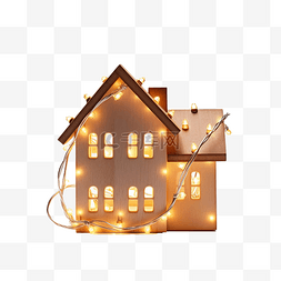 房屋圣诞图片_圣诞树上发光的木屋花环