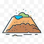 一座山的孤立线图像，沙子和水呈椭圆形 向量