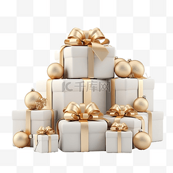 装饰球球图片_3d 圣诞快乐和新年快乐背景礼品盒