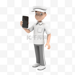 智能分配图片_3d 送货员站着智能手机