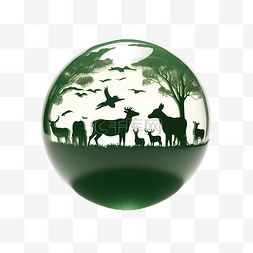 绿色全球背景图片_绿色地球中的野生动物阴影隔离png