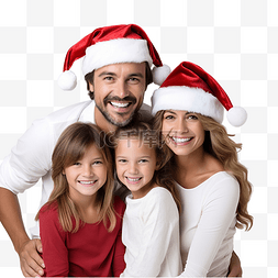 母亲女儿肖像图片_戴着圣诞老人帽子的幸福家庭的肖