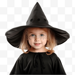 穿着女巫万圣节服装和黑帽子的小