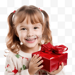 老人微笑图片_带着圣诞礼物微笑的小女孩的肖像