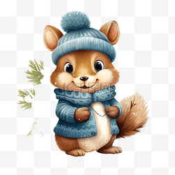 松鼠形象卡通图片_可爱的卡通圣诞松鼠穿着蓝色毛衣