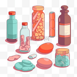 药物剪贴画各种药物和瓶子以卡通