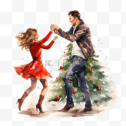 快乐跳舞的女孩图片_有圣诞树的家庭