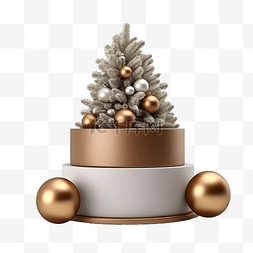 圣诞树圈图片_抽象逼真的 3D 棕色和金色圆柱基
