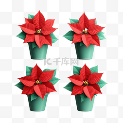 花卉植物图片_薄荷绿表面三个圣诞红一品红花盆