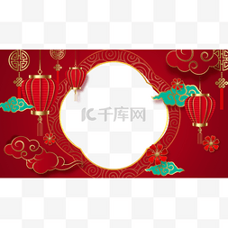 中国装饰云纹图片_新年灯笼中式金红色云纹背景