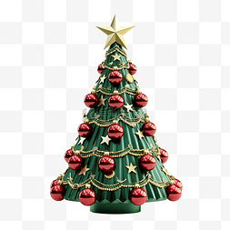 3d圣诞树顶部有装饰品和星星png