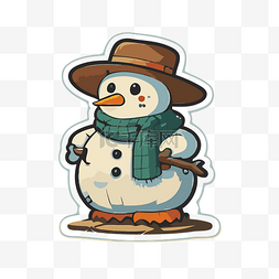 乡村元素卡通图片_贴纸显示一个戴着棕色帽子的雪人