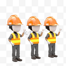 黄色的头盔图片_3d 孤立的现场工人，身穿橙色背心