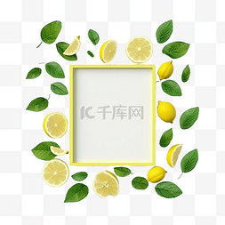 相框和图片_石灰和薄荷叶分散相框隔离柠檬和