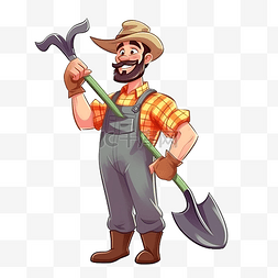 自动化插图图片_拿着铲子的农夫卡通人物插图