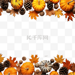 松果和叶子图片_由南瓜松果和树叶制成的秋季图案