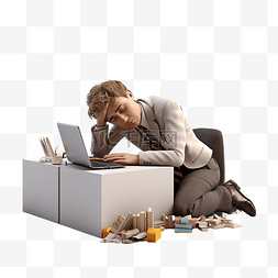 鼠不尽的钞票图片_疲惫的办公室工作人员的 3d 插图