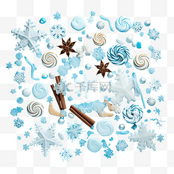 用亮蓝色的圣诞糖果制成的创意布