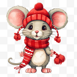 圣诞袜图片_可爱的卡通圣诞老鼠在红帽子和围