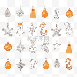 橙色礼物图标图片_圣诞饰品套装雪花帽子星星圣诞树