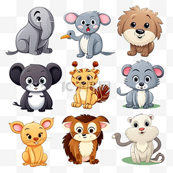 动物抽象插画图片_卡通动物插画不同物种