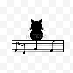卡通乐器线条图片_音乐猫咪创意黑色卡通