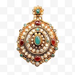 印度复古珠宝吊坠，镶有宝石