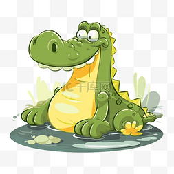 鳄鱼剪贴画 卡通鳄鱼在池塘里微