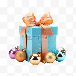 明亮表面上有弓和圣诞球的礼品盒