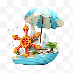 云渲染图片_夏季旅行与船或船凉鞋海星云伞岛