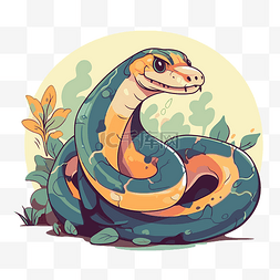 python剪贴画卡通蛇坐在树林里，长