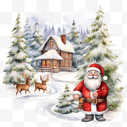 红房子图片_美丽的圣诞贺卡，上面有圣诞老人