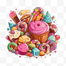 大蛋糕图片_一些糖果和其他糖果卡通的治疗剪