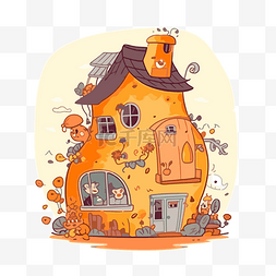 乔迁剪贴画有趣的房子，有橙色的