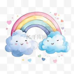 彩虹和云可爱的孩子风格油画