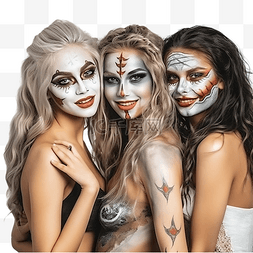三个女性朋友穿着可怕的妆容和服