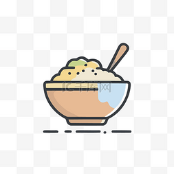 直线白色图片_一碗米饭用勺子和勺子 向量