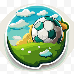 足球场插图图片_圆形贴纸插图上有云的卡通足球 