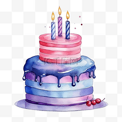 要礼物的孩子图片_带蜡烛的水彩生日蛋糕