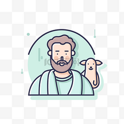 耶稣与羔羊图标平面卡通风格插图