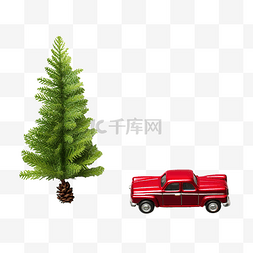 小红色玩具车和绿色圣诞树